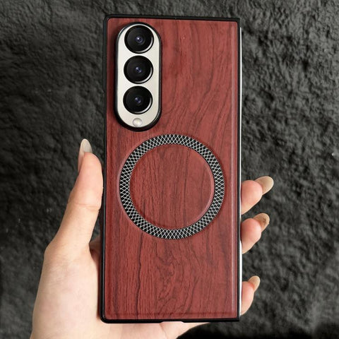 Wood Grain Magnetic PC Shockproof Phone Case, For Galaxy Z Fold7 5G, For Galaxy Z Fold6, For Galaxy Z Fold5, For Galaxy Z Fold4, For Galaxy Z Fold3 5G