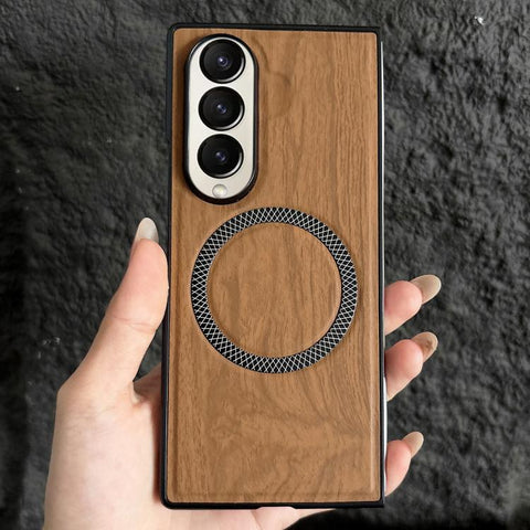 Wood Grain Magnetic PC Shockproof Phone Case, For Galaxy Z Fold7 5G, For Galaxy Z Fold6, For Galaxy Z Fold5, For Galaxy Z Fold4, For Galaxy Z Fold3 5G