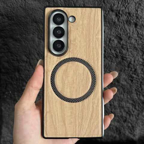 Wood Grain Magnetic PC Shockproof Phone Case, For Galaxy Z Fold7 5G, For Galaxy Z Fold6, For Galaxy Z Fold5, For Galaxy Z Fold4, For Galaxy Z Fold3 5G