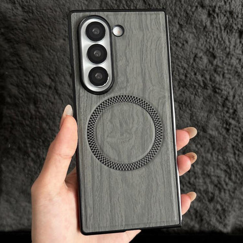 Wood Grain Magnetic PC Shockproof Phone Case, For Galaxy Z Fold7 5G, For Galaxy Z Fold6, For Galaxy Z Fold5, For Galaxy Z Fold4, For Galaxy Z Fold3 5G