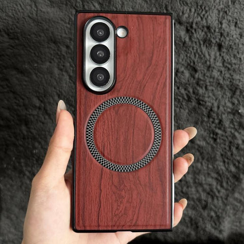 Wood Grain Magnetic PC Shockproof Phone Case, For Galaxy Z Fold7 5G, For Galaxy Z Fold6, For Galaxy Z Fold5, For Galaxy Z Fold4, For Galaxy Z Fold3 5G