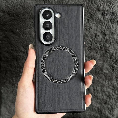 Wood Grain Magnetic PC Shockproof Phone Case, For Galaxy Z Fold7 5G, For Galaxy Z Fold6, For Galaxy Z Fold5, For Galaxy Z Fold4, For Galaxy Z Fold3 5G