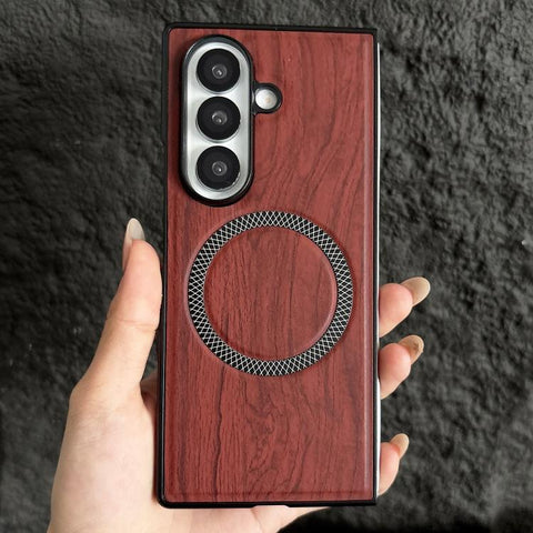 Wood Grain Magnetic PC Shockproof Phone Case, For Galaxy Z Fold7 5G, For Galaxy Z Fold6, For Galaxy Z Fold5, For Galaxy Z Fold4, For Galaxy Z Fold3 5G