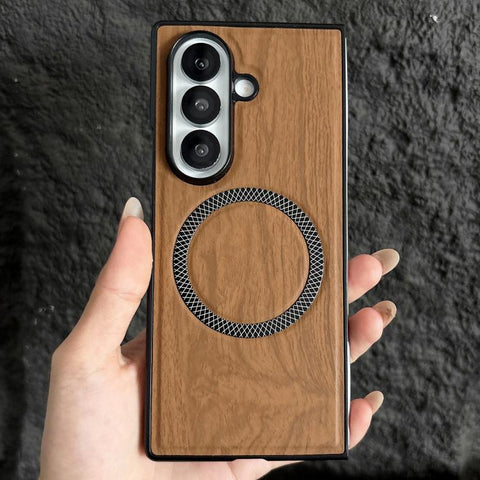 Wood Grain Magnetic PC Shockproof Phone Case, For Galaxy Z Fold7 5G, For Galaxy Z Fold6, For Galaxy Z Fold5, For Galaxy Z Fold4, For Galaxy Z Fold3 5G