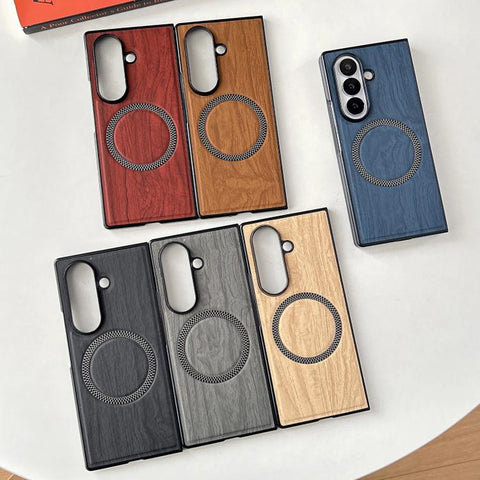Wood Grain Magnetic PC Shockproof Phone Case, For Galaxy Z Fold7 5G, For Galaxy Z Fold6, For Galaxy Z Fold5, For Galaxy Z Fold4, For Galaxy Z Fold3 5G