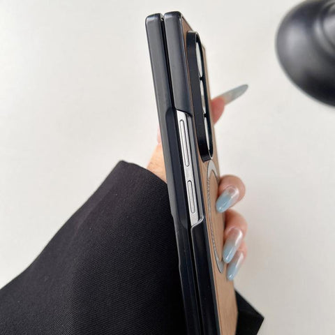 Wood Grain Magnetic PC Shockproof Phone Case, For Galaxy Z Fold7 5G, For Galaxy Z Fold6, For Galaxy Z Fold5, For Galaxy Z Fold4, For Galaxy Z Fold3 5G