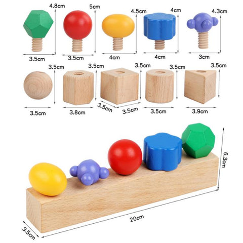 Kid Wooden Screw Matching Game Montessori Nut Bolt Disassembly Toy, Shape, Five-pin