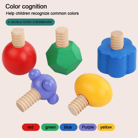 Kid Wooden Screw Matching Game Montessori Nut Bolt Disassembly Toy, Shape, Five-pin