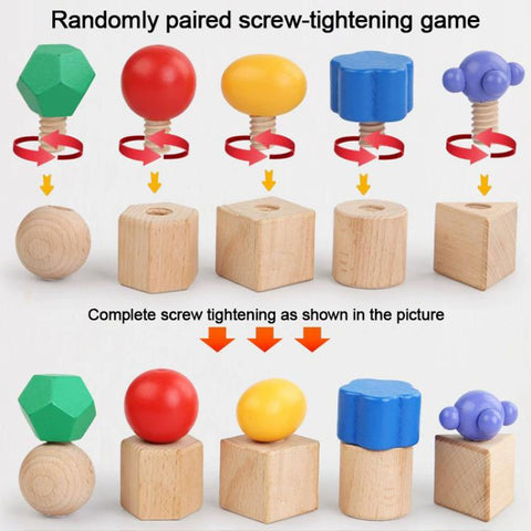 Kid Wooden Screw Matching Game Montessori Nut Bolt Disassembly Toy, Shape, Five-pin