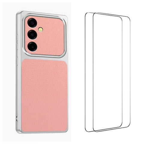 WANLONFENG Lambskin Texture PC TPU Phone Case with 2pcs Screen Films, For Galaxy A55 5G, For Galaxy A34 5G, For Galaxy A35 5G, For Galaxy A54 5G, For Galaxy A14 5G