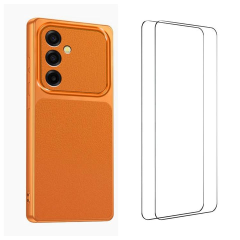 WANLONFENG Lambskin Texture PC TPU Phone Case with 2pcs Screen Films, For Galaxy A55 5G, For Galaxy A34 5G, For Galaxy A35 5G, For Galaxy A54 5G, For Galaxy A14 5G