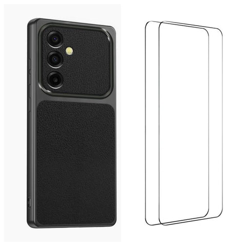 WANLONFENG Lambskin Texture PC TPU Phone Case with 2pcs Screen Films, For Galaxy A55 5G, For Galaxy A34 5G, For Galaxy A35 5G, For Galaxy A54 5G, For Galaxy A14 5G
