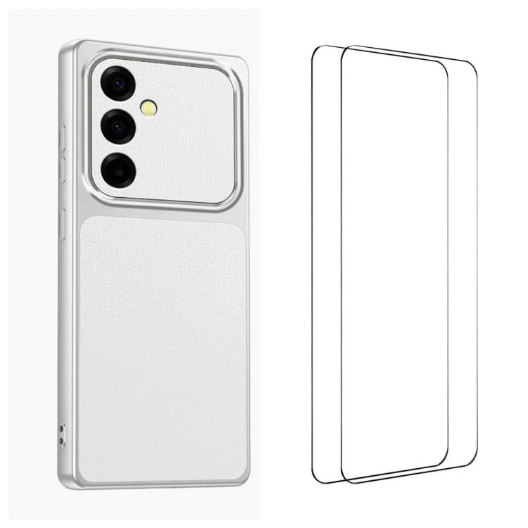 WANLONFENG Lambskin Texture PC TPU Phone Case with 2pcs Screen Films, For Galaxy A55 5G, For Galaxy A34 5G, For Galaxy A35 5G, For Galaxy A54 5G, For Galaxy A14 5G