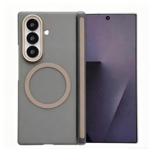 Lens-Frame Shield Frosted Magnetic Phone Case, For Galaxy Z Fold8 Ultra 5G, For Galaxy Z Fold7 5G, For Galaxy Z Fold6, For Galaxy Z Fold5