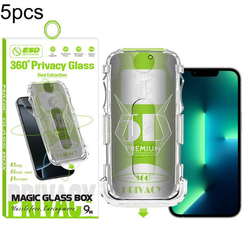 5pcs 5D Curved Easy Install Dust-proof Box 360 Privacy Tempered Glass Film, For iPhone 18 Pro, For iPhone 18 Pro Max, For iPhone 17e / 16e / 14 / 13 Pro, For iPhone 17 Pro Max, For iPhone 17 Pro, For iPhone 17 / 16 Pro, For iPhone Air                  ...