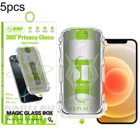 5pcs 5D Curved Easy Install Dust-proof Box 360 Privacy Tempered Glass Film, For iPhone 18 Pro, For iPhone 18 Pro Max, For iPhone 17e / 16e / 14 / 13 Pro, For iPhone 17 Pro Max, For iPhone 17 Pro, For iPhone 17 / 16 Pro, For iPhone Air                  ...