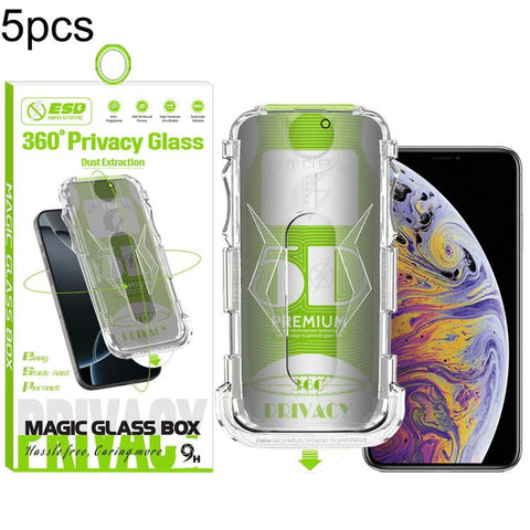 5pcs 5D Curved Easy Install Dust-proof Box 360 Privacy Tempered Glass Film, For iPhone 18 Pro, For iPhone 18 Pro Max, For iPhone 17e / 16e / 14 / 13 Pro, For iPhone 17 Pro Max, For iPhone 17 Pro, For iPhone 17 / 16 Pro, For iPhone Air                  ...