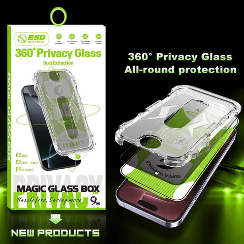 5pcs 5D Curved Easy Install Dust-proof Box 360 Privacy Tempered Glass Film, For iPhone 18 Pro, For iPhone 18 Pro Max, For iPhone 17e / 16e / 14 / 13 Pro, For iPhone 17 Pro Max, For iPhone 17 Pro, For iPhone 17 / 16 Pro, For iPhone Air                  ...