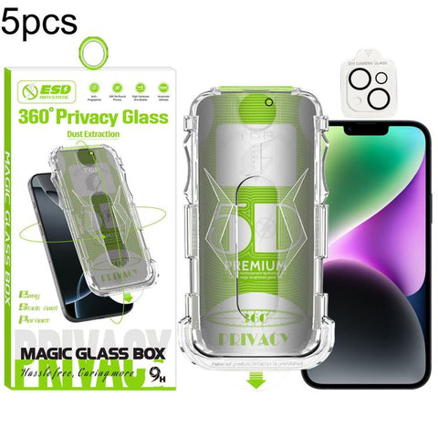 5pcs 5D Curved Easy Install Dust-proof Box 360 Privacy Tempered Glass Film with Lens Film, For iPhone 18 Pro, For iPhone 18 Pro Max, For iPhone 17e / 16e, For iPhone 17 Pro Max, For iPhone 17 Pro, For iPhone 17, For iPhone Air, For iPhone 16 Pro Max   ...