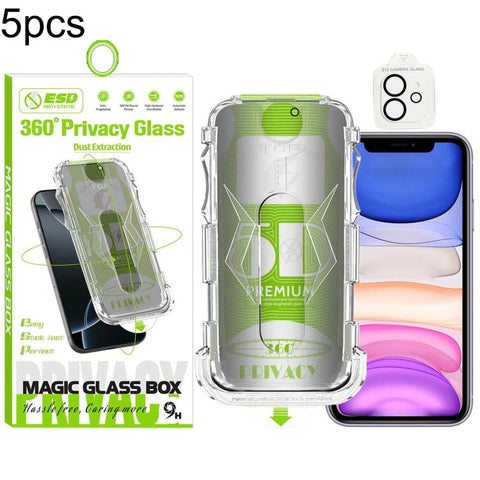 5pcs 5D Curved Easy Install Dust-proof Box 360 Privacy Tempered Glass Film with Lens Film, For iPhone 18 Pro, For iPhone 18 Pro Max, For iPhone 17e / 16e, For iPhone 17 Pro Max, For iPhone 17 Pro, For iPhone 17, For iPhone Air, For iPhone 16 Pro Max   ...