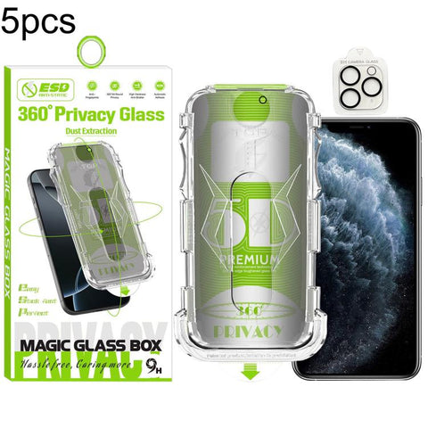 5pcs 5D Curved Easy Install Dust-proof Box 360 Privacy Tempered Glass Film with Lens Film, For iPhone 18 Pro, For iPhone 18 Pro Max, For iPhone 17e / 16e, For iPhone 17 Pro Max, For iPhone 17 Pro, For iPhone 17, For iPhone Air, For iPhone 16 Pro Max   ...