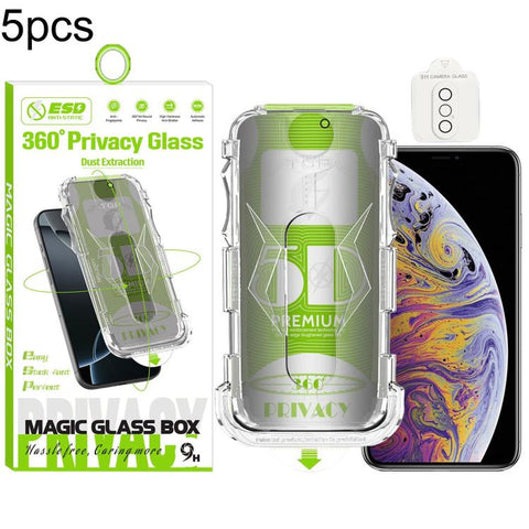 5pcs 5D Curved Easy Install Dust-proof Box 360 Privacy Tempered Glass Film with Lens Film, For iPhone 18 Pro, For iPhone 18 Pro Max, For iPhone 17e / 16e, For iPhone 17 Pro Max, For iPhone 17 Pro, For iPhone 17, For iPhone Air, For iPhone 16 Pro Max   ...
