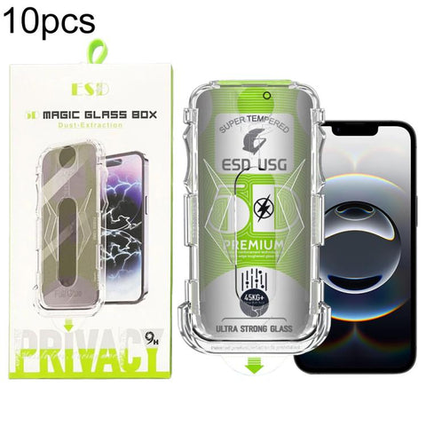 10pcs 5D Curved Easy Install Dust-proof Box Privacy Edge-to-Edge Tempered Glass Film, For iPhone 18 Pro, For iPhone 18 Pro Max, For iPhone 17e / 16e / 14 / 13 Pro, For iPhone 17 Pro Max, For iPhone 17 Pro, For iPhone 17 / 16 Pro, For iPhone Air        ...