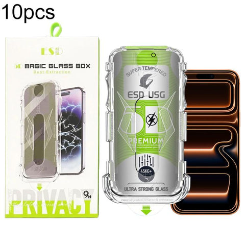 10pcs 5D Curved Easy Install Dust-proof Box Privacy Edge-to-Edge Tempered Glass Film, For iPhone 18 Pro, For iPhone 18 Pro Max, For iPhone 17e / 16e / 14 / 13 Pro, For iPhone 17 Pro Max, For iPhone 17 Pro, For iPhone 17 / 16 Pro, For iPhone Air        ...