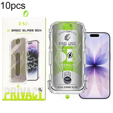 10pcs 5D Curved Easy Install Dust-proof Box Privacy Edge-to-Edge Tempered Glass Film, For iPhone 18 Pro, For iPhone 18 Pro Max, For iPhone 17e / 16e / 14 / 13 Pro, For iPhone 17 Pro Max, For iPhone 17 Pro, For iPhone 17 / 16 Pro, For iPhone Air        ...