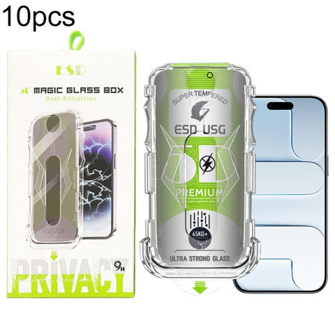10pcs 5D Curved Easy Install Dust-proof Box Privacy Edge-to-Edge Tempered Glass Film, For iPhone 18 Pro, For iPhone 18 Pro Max, For iPhone 17e / 16e / 14 / 13 Pro, For iPhone 17 Pro Max, For iPhone 17 Pro, For iPhone 17 / 16 Pro, For iPhone Air        ...