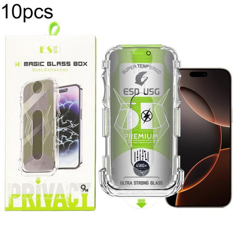 10pcs 5D Curved Easy Install Dust-proof Box Privacy Edge-to-Edge Tempered Glass Film, For iPhone 18 Pro, For iPhone 18 Pro Max, For iPhone 17e / 16e / 14 / 13 Pro, For iPhone 17 Pro Max, For iPhone 17 Pro, For iPhone 17 / 16 Pro, For iPhone Air        ...