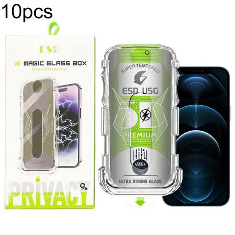 10pcs 5D Curved Easy Install Dust-proof Box Privacy Edge-to-Edge Tempered Glass Film, For iPhone 18 Pro, For iPhone 18 Pro Max, For iPhone 17e / 16e / 14 / 13 Pro, For iPhone 17 Pro Max, For iPhone 17 Pro, For iPhone 17 / 16 Pro, For iPhone Air        ...
