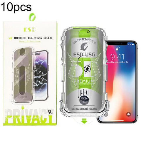 10pcs 5D Curved Easy Install Dust-proof Box Privacy Edge-to-Edge Tempered Glass Film, For iPhone 18 Pro, For iPhone 18 Pro Max, For iPhone 17e / 16e / 14 / 13 Pro, For iPhone 17 Pro Max, For iPhone 17 Pro, For iPhone 17 / 16 Pro, For iPhone Air        ...