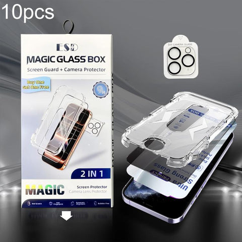 10pcs USG Easy Install Dust-proof Box Privacy Edge-to-Edge Tempered Glass Film with Lens Film, For iPhone 18 Pro, For iPhone 18 Pro Max, For iPhone 17e / 16e, For iPhone 17 Pro Max, For iPhone 17 Pro, For iPhone 17, For iPhone Air, For iPhone 16 Pro Ma...