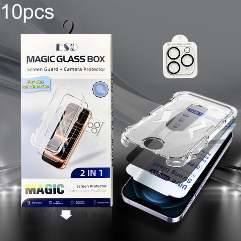 10pcs USG Easy Install Dust-proof Box Privacy Edge-to-Edge Tempered Glass Film with Lens Film, For iPhone 18 Pro, For iPhone 18 Pro Max, For iPhone 17e / 16e, For iPhone 17 Pro Max, For iPhone 17 Pro, For iPhone 17, For iPhone Air, For iPhone 16 Pro Ma...