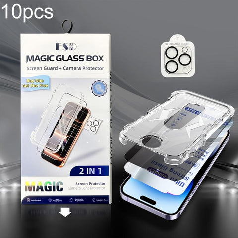 10pcs USG Easy Install Dust-proof Box Privacy Edge-to-Edge Tempered Glass Film with Lens Film, For iPhone 18 Pro, For iPhone 18 Pro Max, For iPhone 17e / 16e, For iPhone 17 Pro Max, For iPhone 17 Pro, For iPhone 17, For iPhone Air, For iPhone 16 Pro Ma...