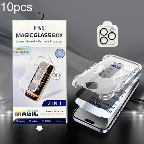 10pcs USG Easy Install Dust-proof Box Privacy Edge-to-Edge Tempered Glass Film with Lens Film, For iPhone 18 Pro, For iPhone 18 Pro Max, For iPhone 17e / 16e, For iPhone 17 Pro Max, For iPhone 17 Pro, For iPhone 17, For iPhone Air, For iPhone 16 Pro Ma...