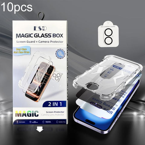 10pcs USG Easy Install Dust-proof Box Privacy Edge-to-Edge Tempered Glass Film with Lens Film, For iPhone 18 Pro, For iPhone 18 Pro Max, For iPhone 17e / 16e, For iPhone 17 Pro Max, For iPhone 17 Pro, For iPhone 17, For iPhone Air, For iPhone 16 Pro Ma...