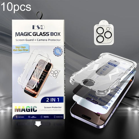 10pcs USG Easy Install Dust-proof Box Privacy Edge-to-Edge Tempered Glass Film with Lens Film, For iPhone 18 Pro, For iPhone 18 Pro Max, For iPhone 17e / 16e, For iPhone 17 Pro Max, For iPhone 17 Pro, For iPhone 17, For iPhone Air, For iPhone 16 Pro Ma...