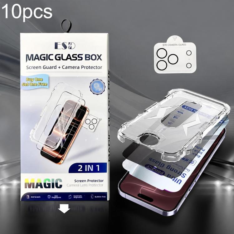 10pcs USG Easy Install Dust-proof Box Privacy Edge-to-Edge Tempered Glass Film with Lens Film, For iPhone 18 Pro, For iPhone 18 Pro Max, For iPhone 17e / 16e, For iPhone 17 Pro Max, For iPhone 17 Pro, For iPhone 17, For iPhone Air, For iPhone 16 Pro Ma...