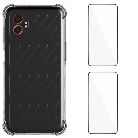 WANLONFENG Transparent Four-Corner Shockproof TPU Phone Case with 2pcs Screen Films, For Galaxy XCover7 Pro