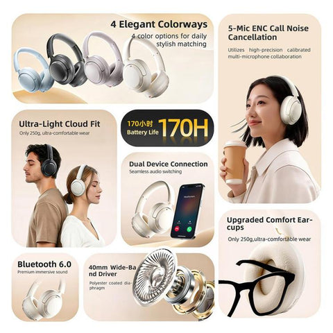 V10 Over-Ear Active Noise Reduction Wireless Bluetooth Headset