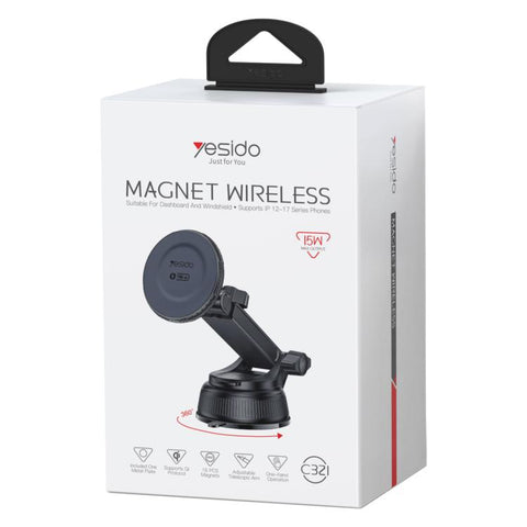 Yesido C321 15W Car Suction Cup Magnetic Wireless Fast Charging Phone Holder, C321