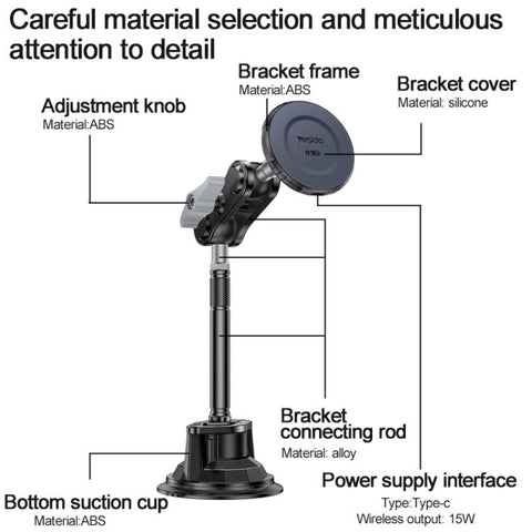 Yesido C323 15W Car Suction Cup Strong Magnetic Wireless Fast Charging Phone Shooting Holder Long Version, C323
