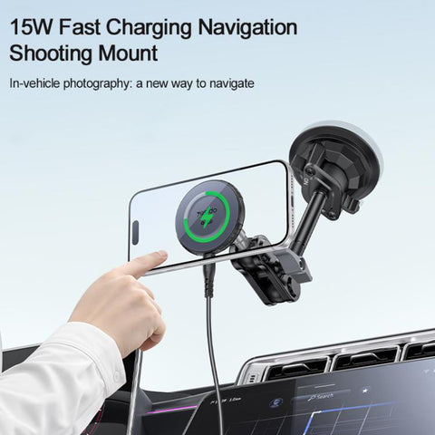 Yesido C323 15W Car Suction Cup Strong Magnetic Wireless Fast Charging Phone Shooting Holder Long Version, C323