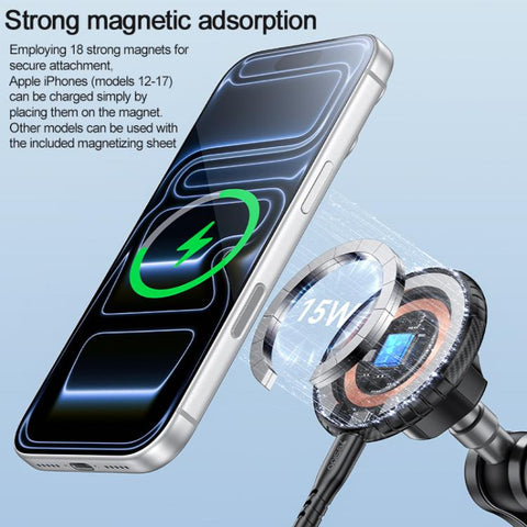 Yesido C323 15W Car Suction Cup Strong Magnetic Wireless Fast Charging Phone Shooting Holder Long Version, C323