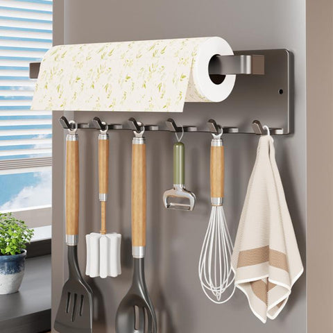 No-drill Magnetic Kitchen Paper Towel Storage Rack Holder with Hook