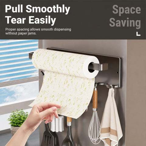 No-drill Magnetic Kitchen Paper Towel Storage Rack Holder with Hook