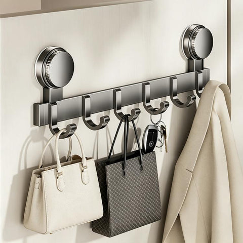 No-drill Door Back Vacuum Suction Cup Hooks Storage Rack, Upgraded Single Row 3-hook, Upgraded Single Row 4-hook, Upgraded Single Row 5-hook, Upgraded Single Row 6-hook, Upgraded Single Row 7-hook, Upgraded Single Row 8-hook, Upgraded Double Row 3-hook...