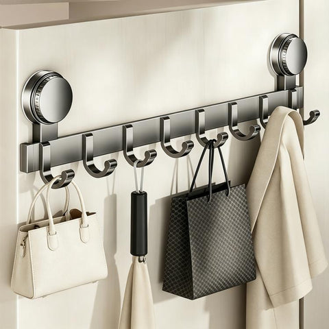 No-drill Door Back Vacuum Suction Cup Hooks Storage Rack, Upgraded Single Row 3-hook, Upgraded Single Row 4-hook, Upgraded Single Row 5-hook, Upgraded Single Row 6-hook, Upgraded Single Row 7-hook, Upgraded Single Row 8-hook, Upgraded Double Row 3-hook...